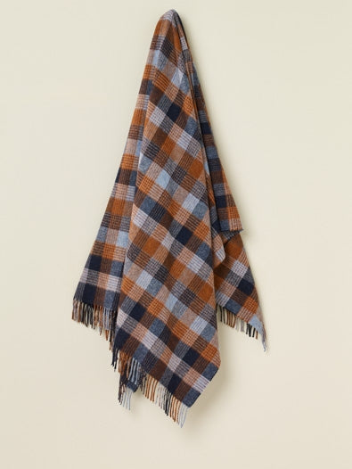 Merino Lambswool Throw Blanket - Patchwork Blue/Orange