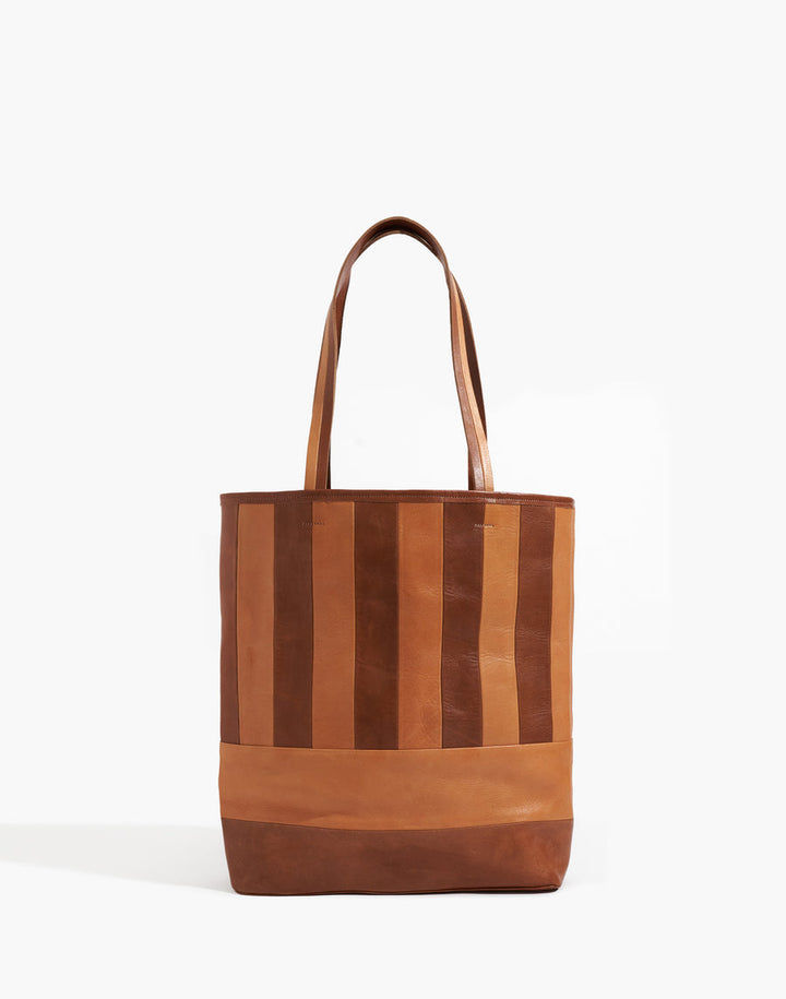 Striped Cabildo Tote, tobacco/saddle