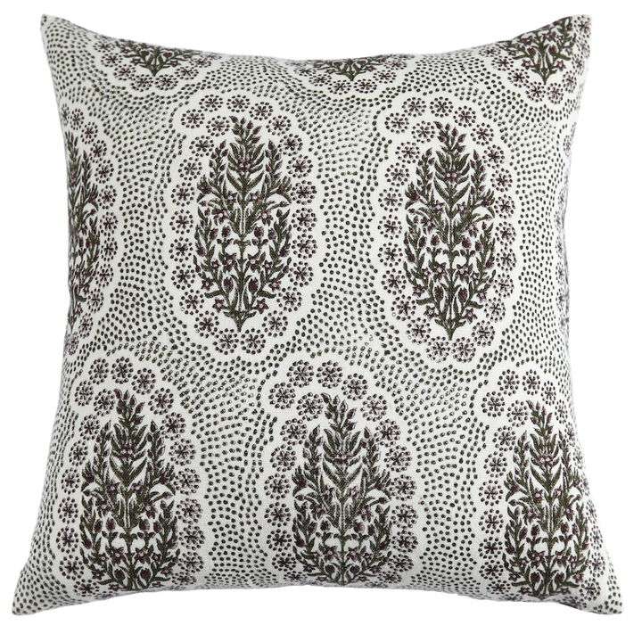 printed olive throw pillow