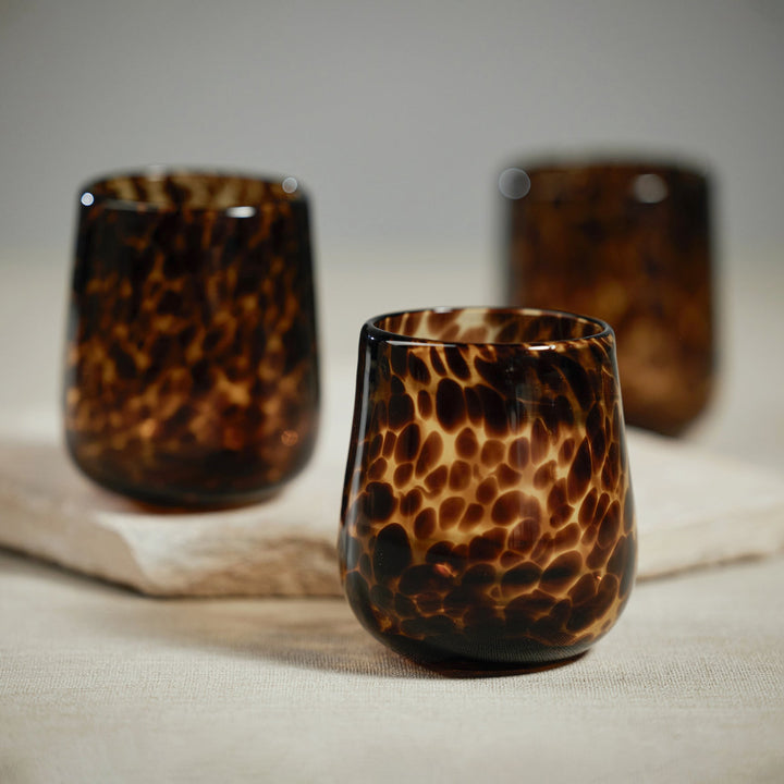 Stemless Tortoise All Purpose Glass, amber/black