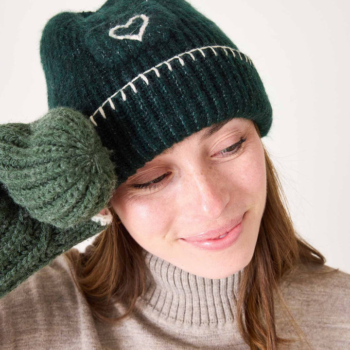 Sailor Love Whipstitch Beanie - Green /Heathered Cream