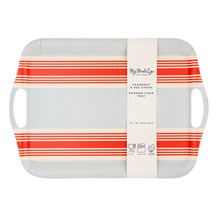 HAM1030 - Hamptons Striped Chambray and Red Reusable Bamboo Tray