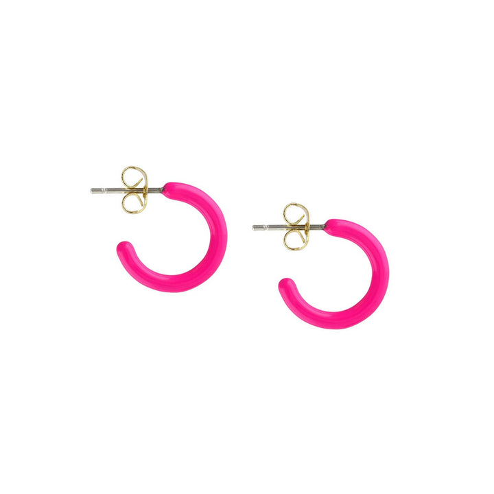 Petite Palette Enamel Post Hoop Earrings, Fuchsia