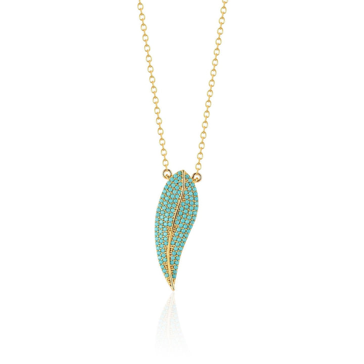 Avery Gold Feather Necklace, turquoise