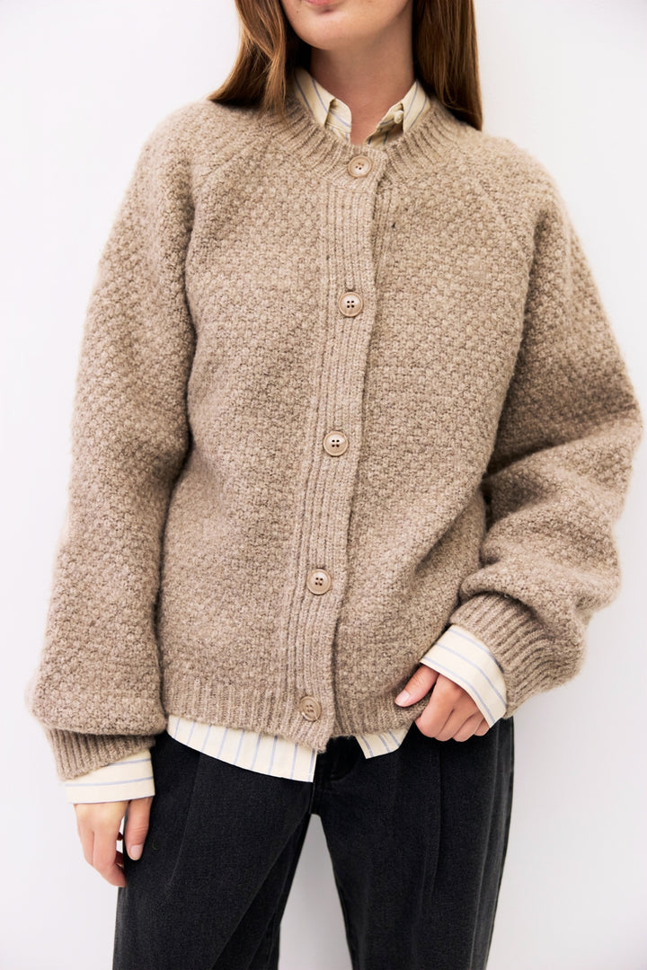 The Juna Cardigan | Weave Sweater Cardigan, khaki,
