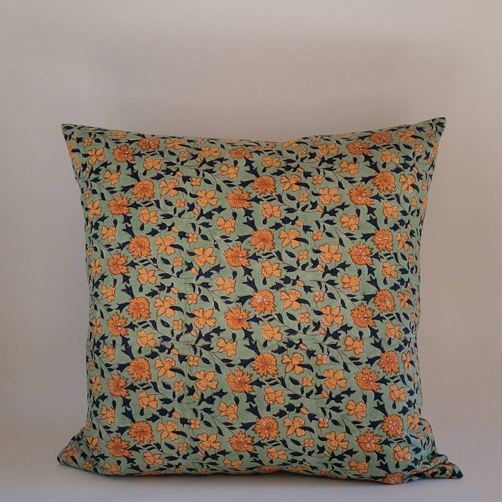 Noor Hand Block Printed Pillow, 22 x 22, sage