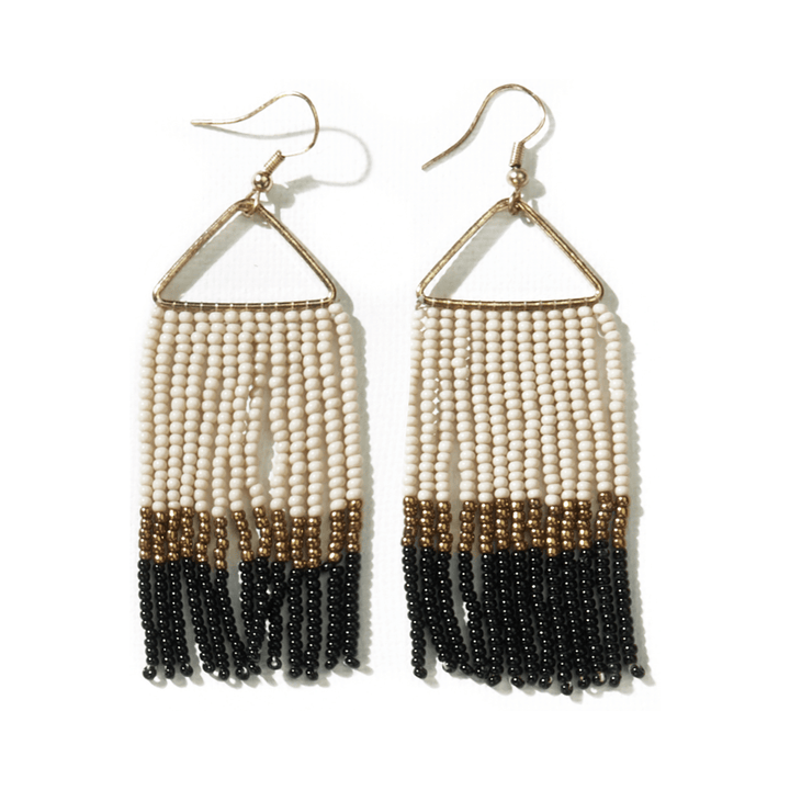 Whitney Color Block Stripe Beaded Fringe Earrings, black