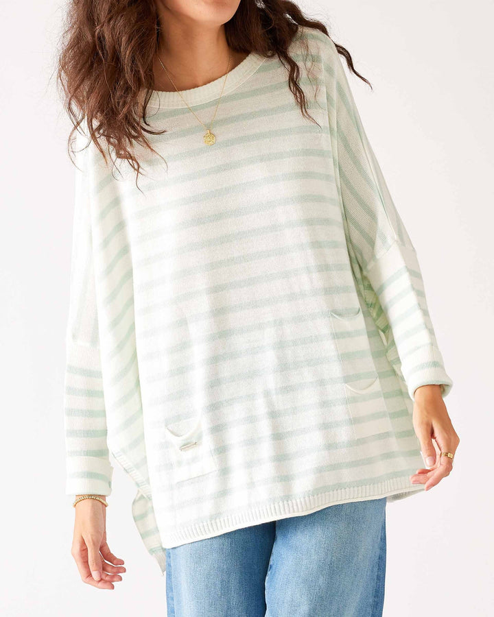 Catalina Crewneck Sweater, mint chip stripe, OS