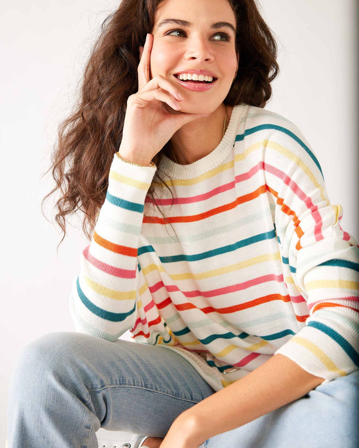 Catalina Crewneck Sweater, rainbow sherbet stripe - OS