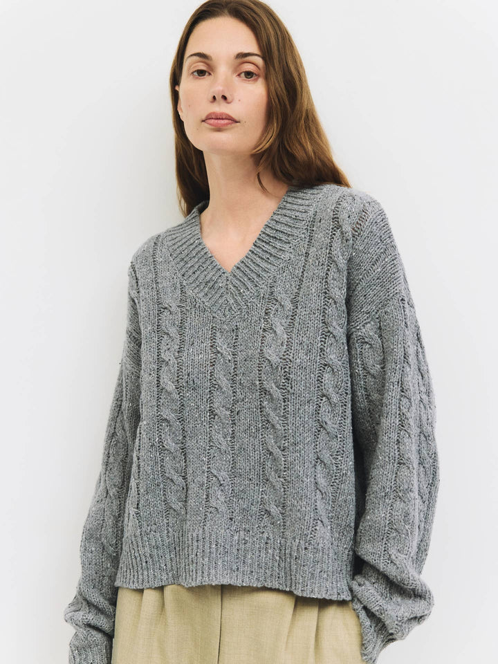 The Pierre Sweater | Confetti Cable Knit Sweater, h.grey,