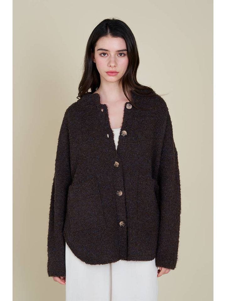 Boucle Cardigan, Dark Chocolate, small