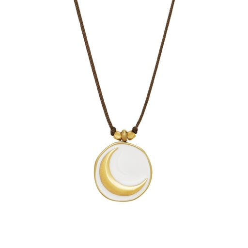 ENAMEL CHARM NECKLACE WHITE CRESCENT MOON