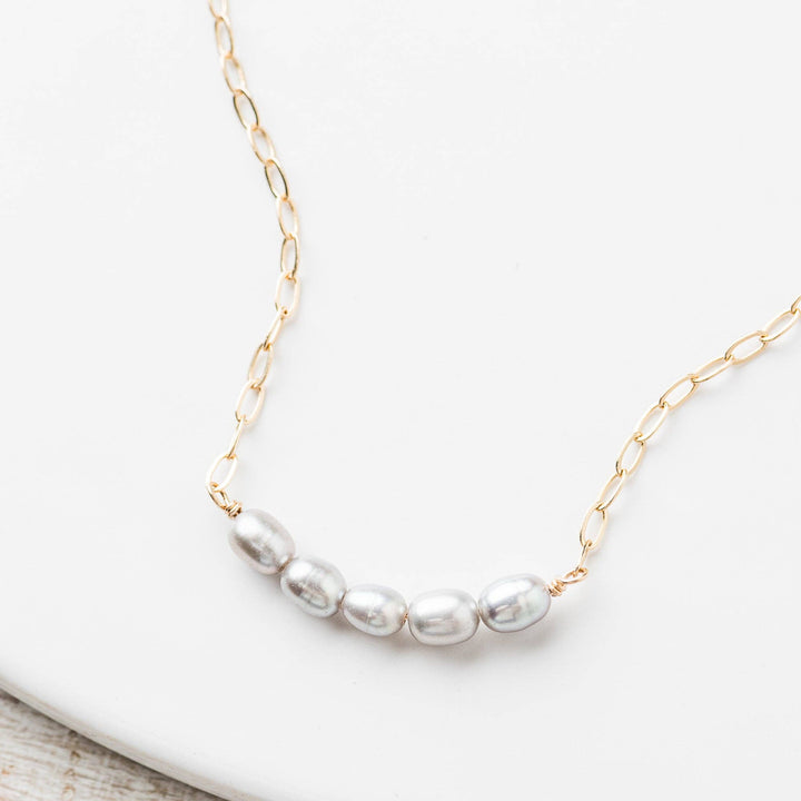 Gray Pearl Arch Necklace on Drawn Cable Chain