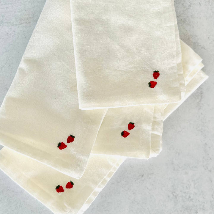 Petite Strawberry Cloud Chambray Cloth Napkins, set of four