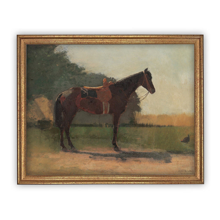 Horse Equestrian Vintage Art, minna gold frame, 11x14