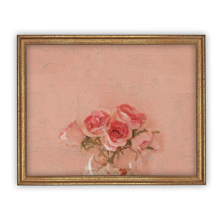 Pink Flower and Background Vintage Art, minna gold frame, 11 x14