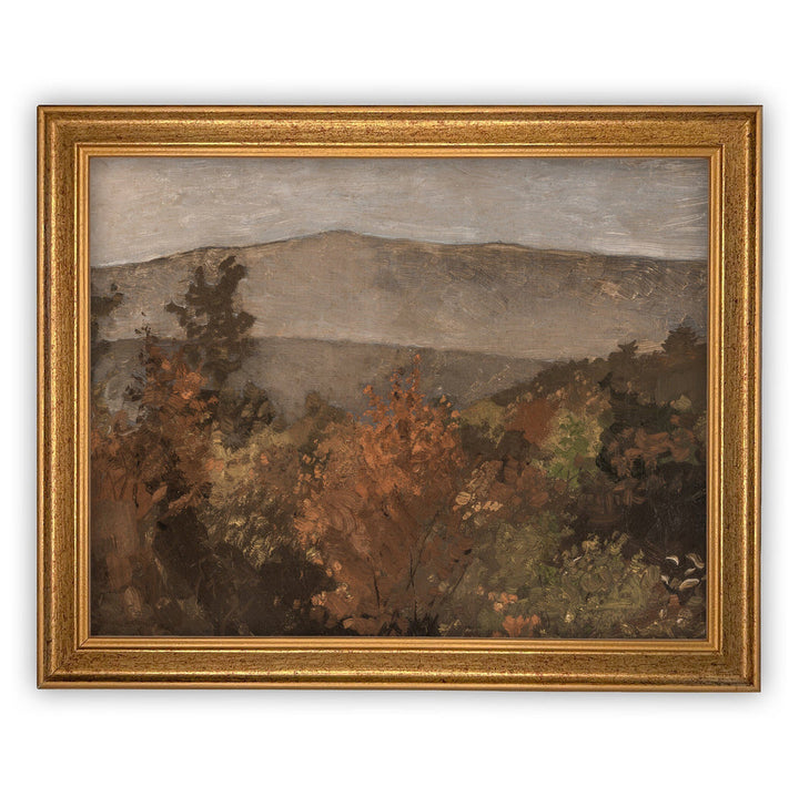 Autumn Tree/Mountain Vintage Art, casa gold frame, 11x14