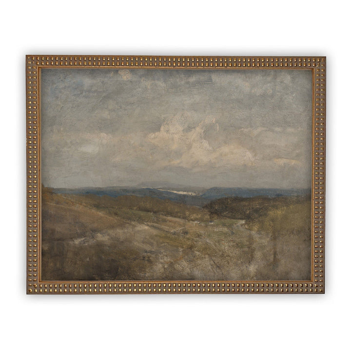 Valley Landscape Vintage Art, beaded gold frame, 11 x14