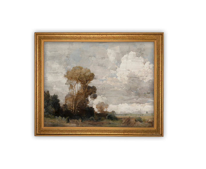 Cloudy Field w/Trees  Vintage Art, casa gold frame, 11x14
