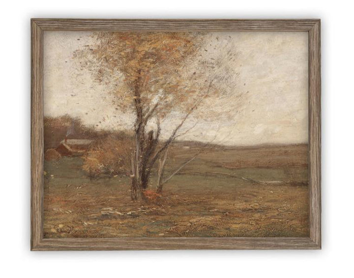 Fall Tree w/Barn Vintage Art, stinson wood frame, 11x14