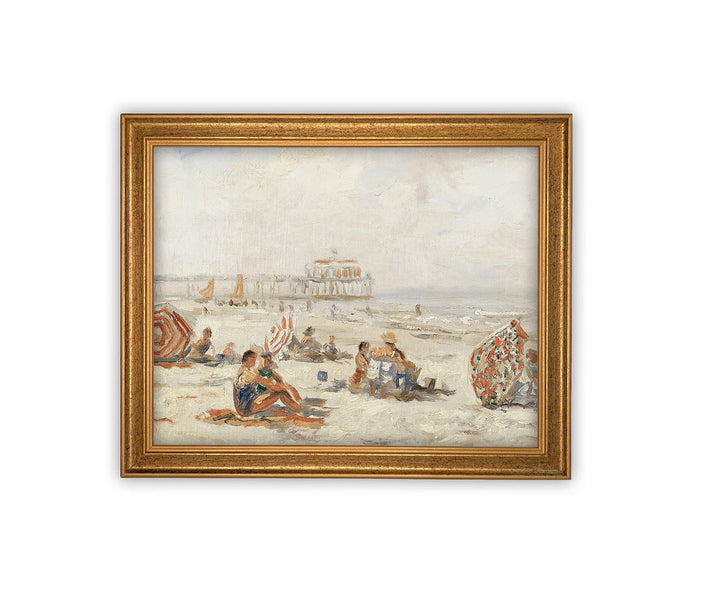 Coastal Beach Umbrella Vintage Art, casa gold frame, 8 x 10