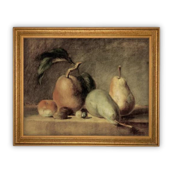 Pears on Table Vintage Art, casa gold frame, 11 x14