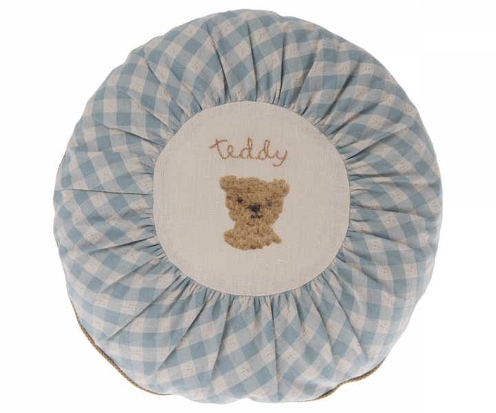 Cushion, round small, teddy, checked