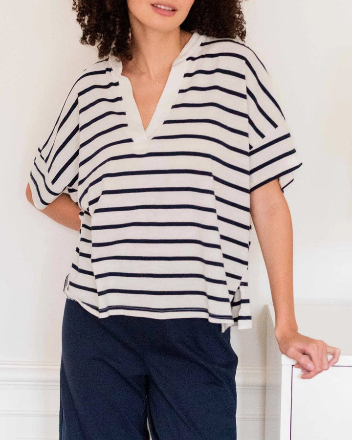 Amelia Short Sleeve Tee, cream/navy stripe