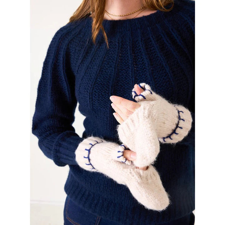 Sailor Love Whipstitch Mittens- Cream/Navy