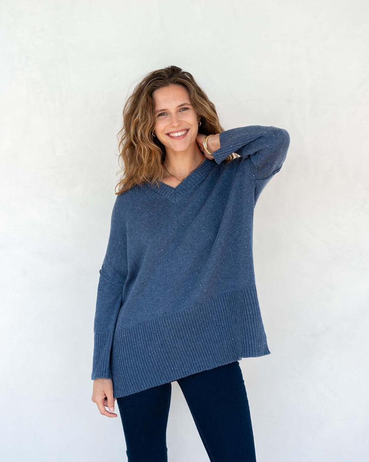 Montauk V-Neck Sweater, aegean