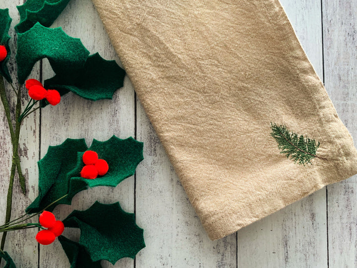 Winter Bough Natural Cotton Cloth Napkins, set of four | pine