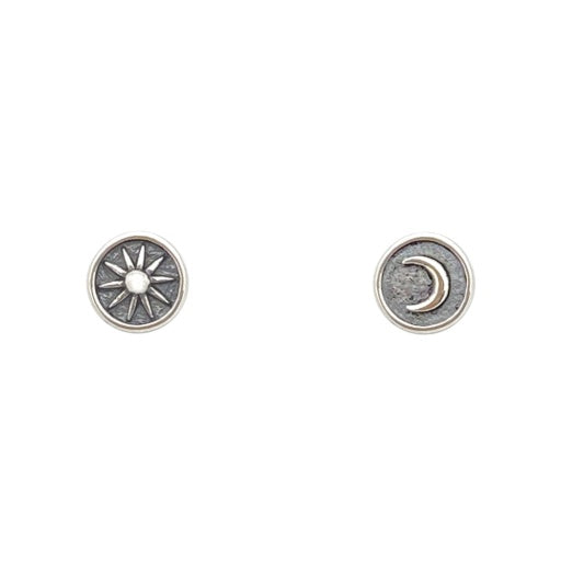 TINY CHARM POST EARRING SUN AND MOON SILVER