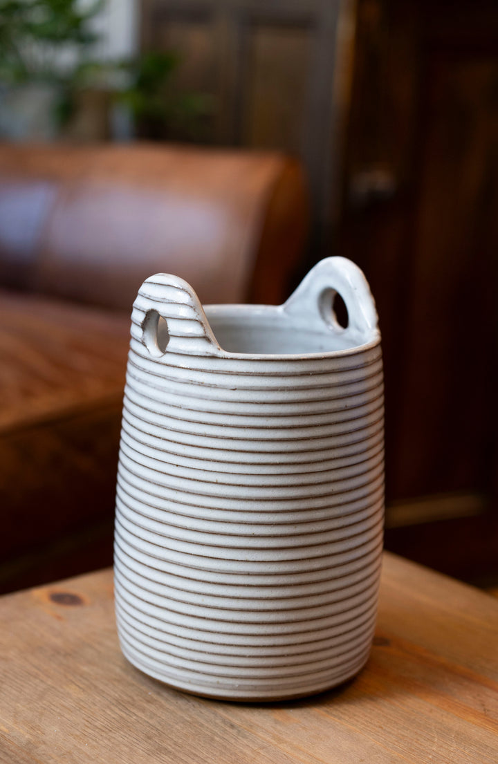LWP Striped Utensil Crock w/Handles
