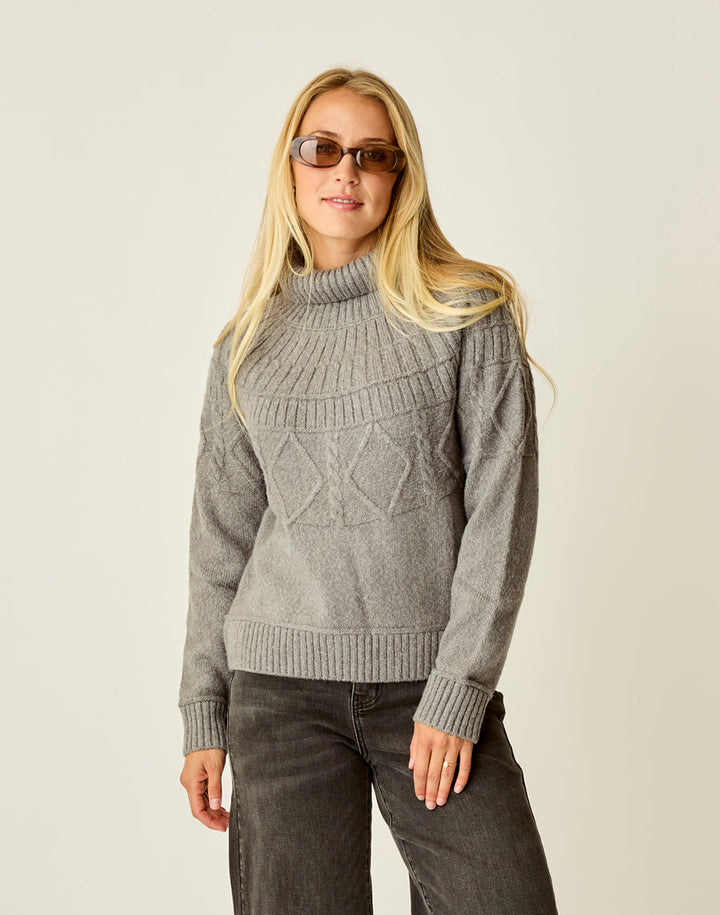 Neve Cable Turtleneck, pewter heather