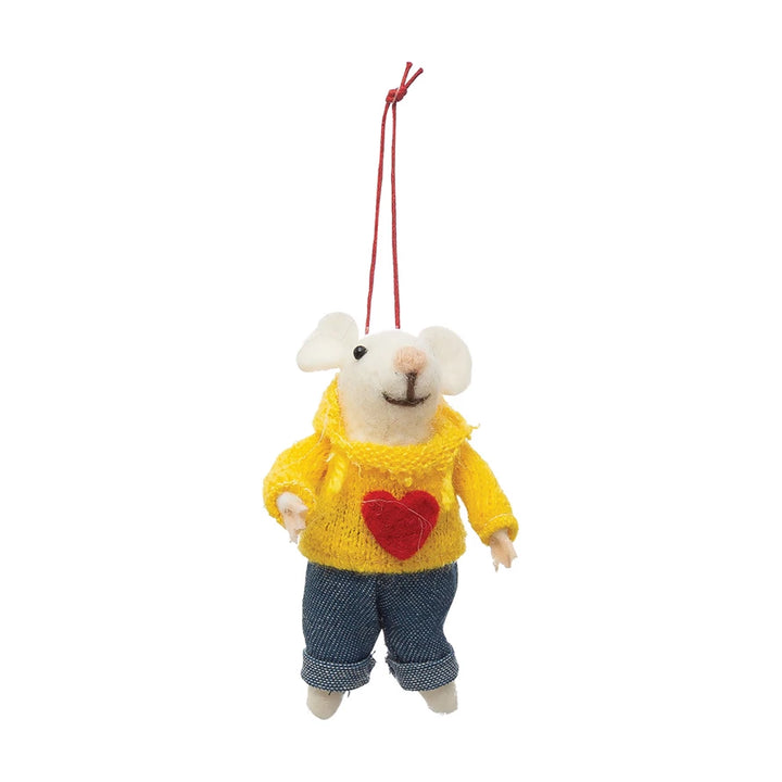 wool felt mouse with heart ornament