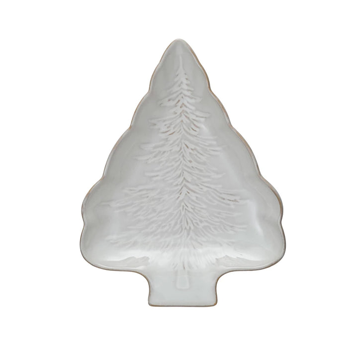 Stoneware Plate in shape of tree, white