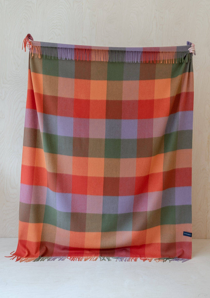 Lambswool Blanket in Orange Block Check
