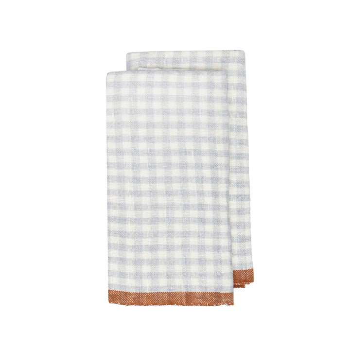 Two-Tone Gingham Blue/Cognac Towels 20x30 - Set of 2