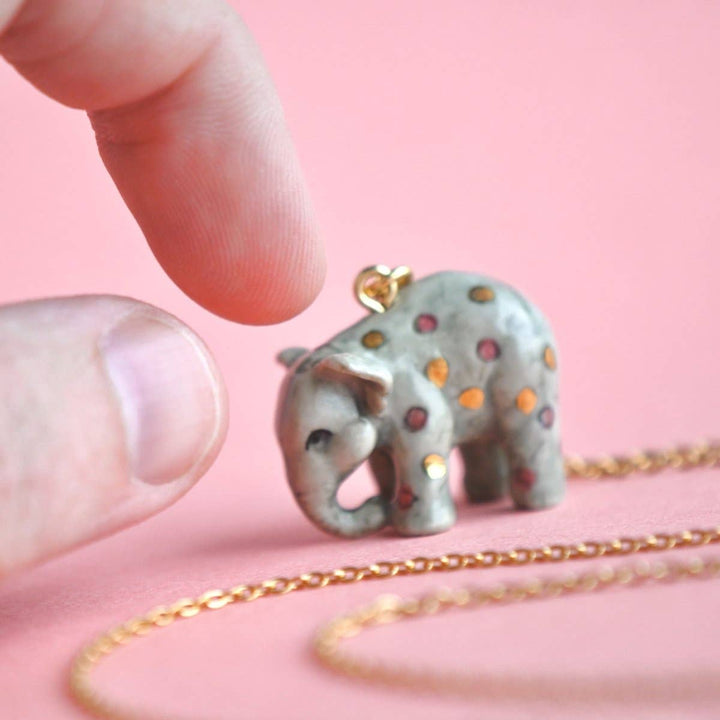 Pink Polka Dot Elephant Necklace