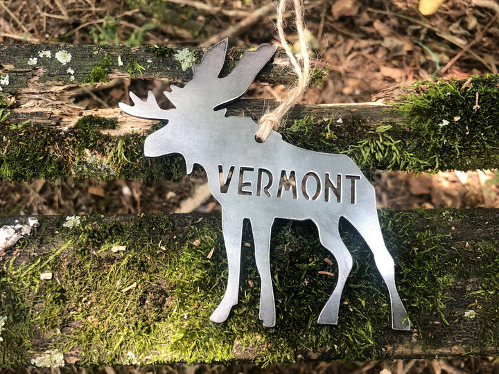 Vermont Moose Ornament made from Raw US Recycled Steel