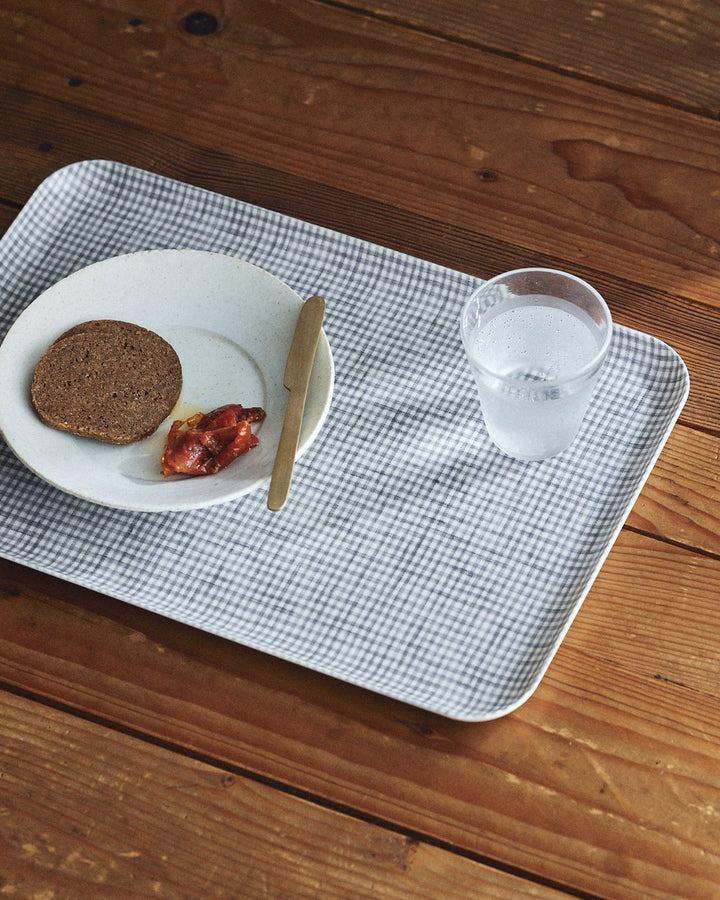 Linen Coating Tray, Jesse, Grey + White Check, Large