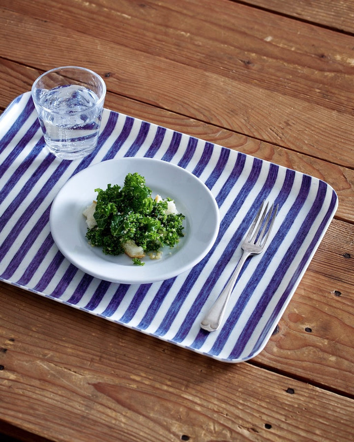 Linen Coating Tray, White + Blue Wide Stripe, Large
