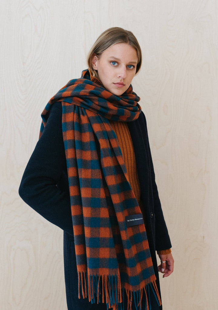Lambswool Blanket Scarf in Teal Gingham