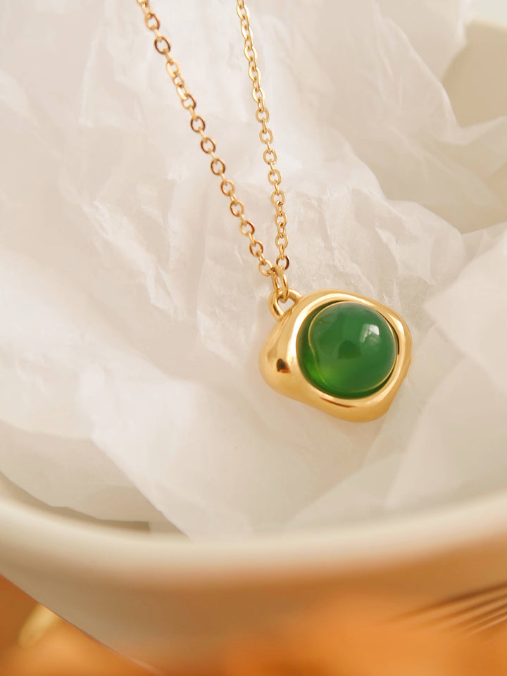 18K Gold Plated Green Aventurine Square Pendant necklace