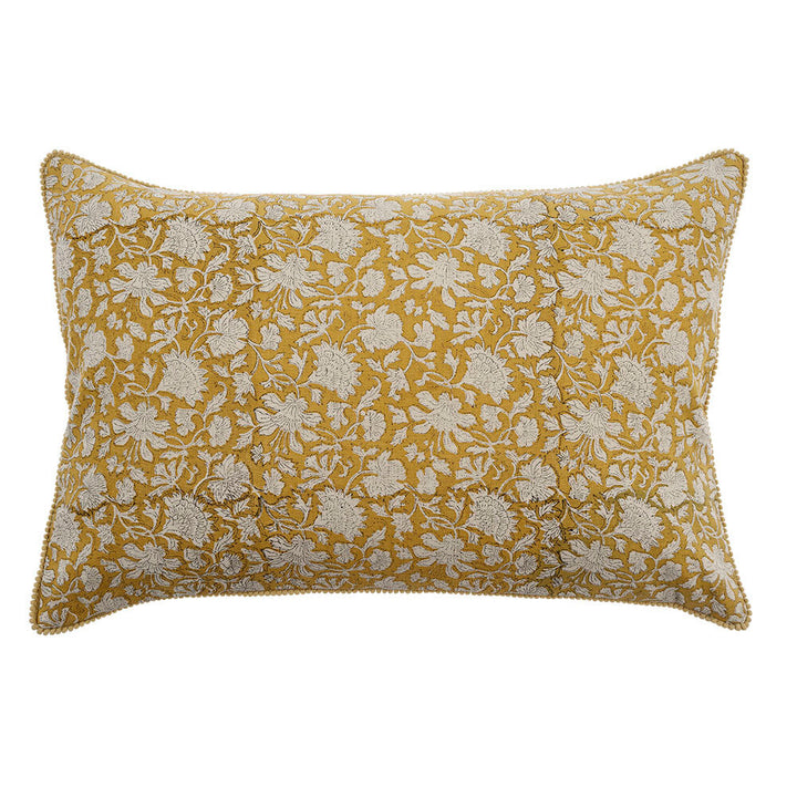 Clara Linen Block Print Pillow, ochre, 16x24