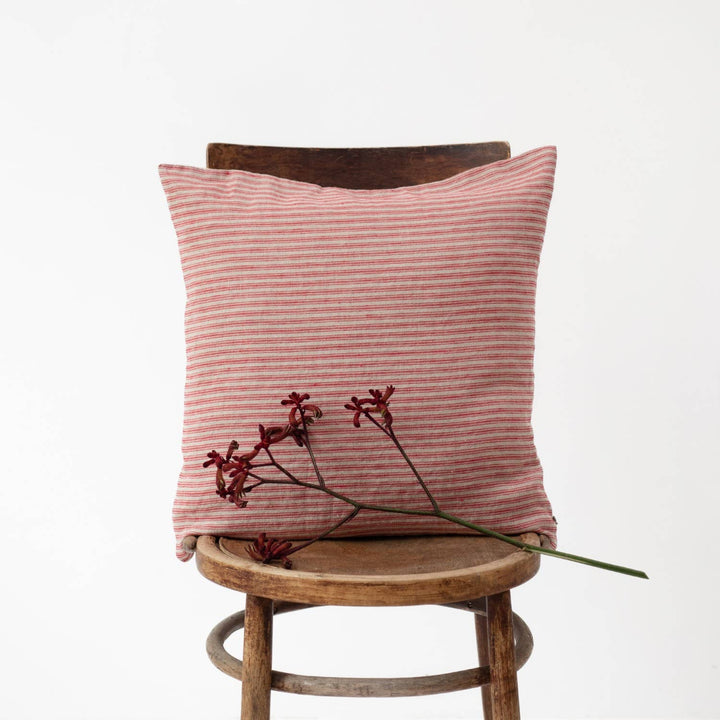 Red Natural Stripes Linen Cushion Cover