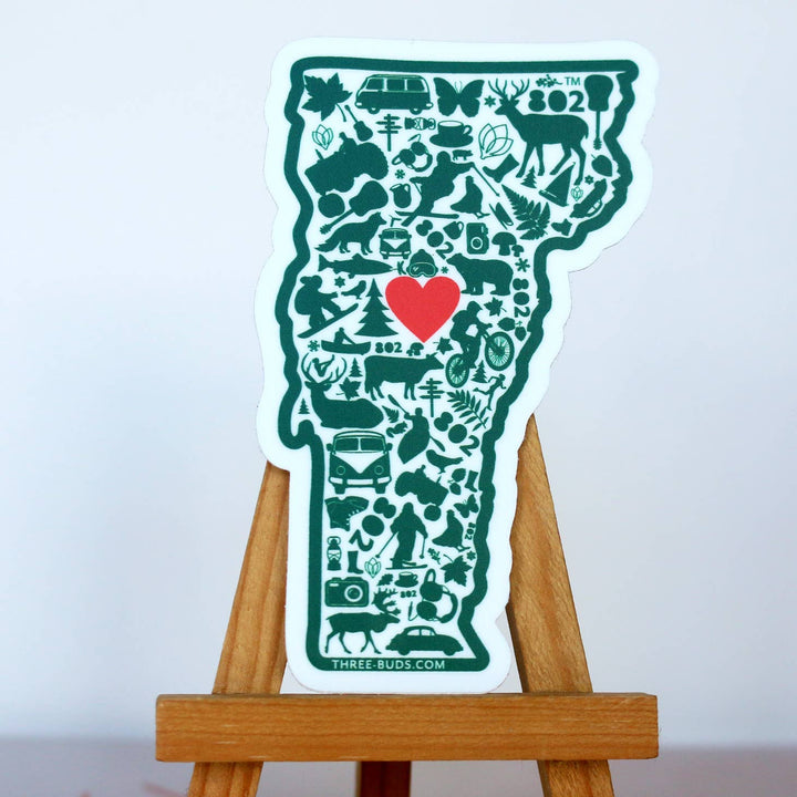 Vermont State Sticker, medium with red heart
