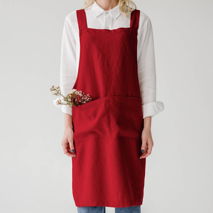 Red Pear Linen Crossback Apron