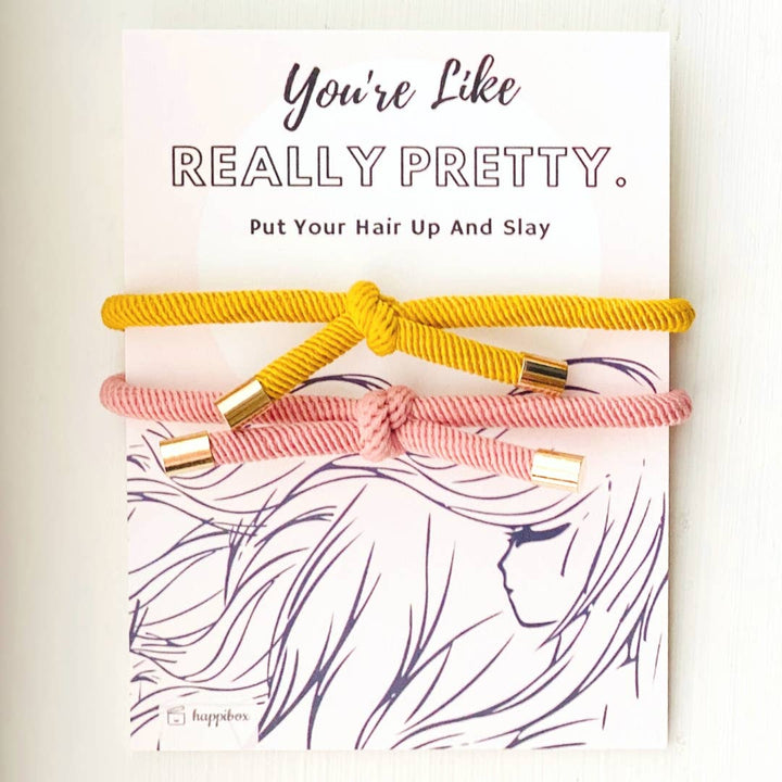 Really Pretty Double Elastic Hair Tie - Hair Accessory Card: Pink & Yellow