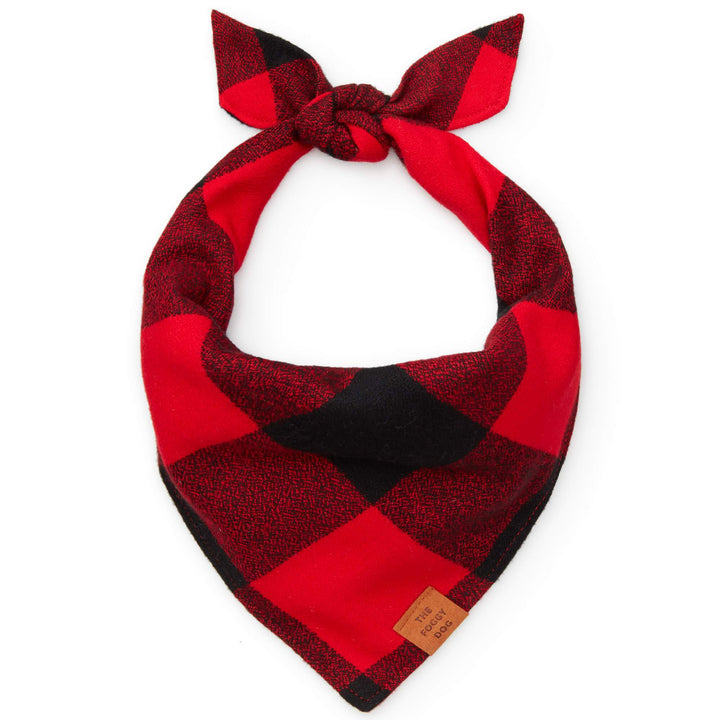 Red and Black Check Flannel Dog Bandana, large